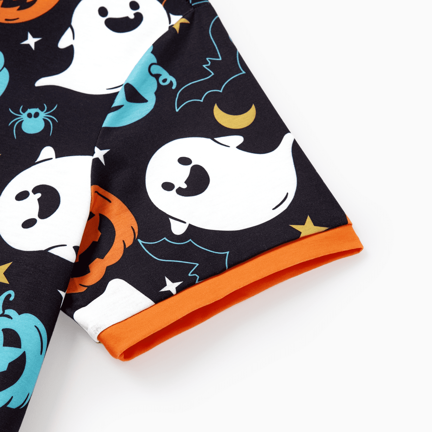 PatPat Halloween Pajamas Men 2 Piece Top & Pants Pjs Sets Family Matching Ghost and Pumpkin Allover Print Short Sleeve Sleepwear, Black, XL