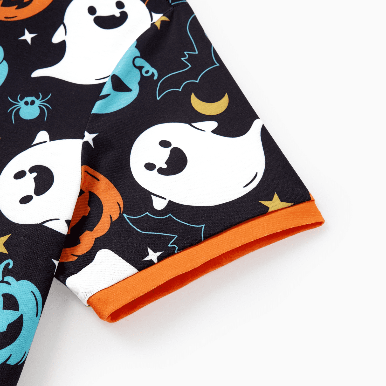 PatPat Halloween Pajamas Men 2 Piece Top & Pants Pjs Sets Family Matching Ghost and Pumpkin Allover Print Short Sleeve Sleepwear, Black, XL