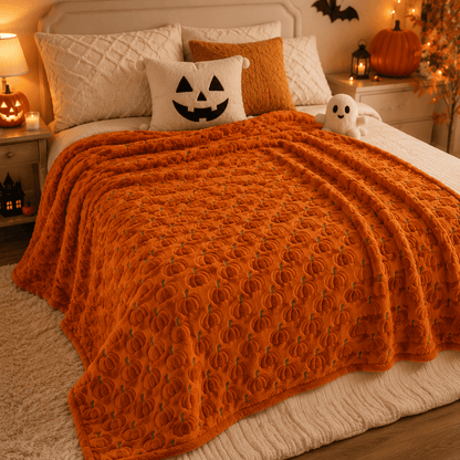 Halloween Faux Fur Throw Blanket with Cute Spooky Embroidery ,60x70 Soft Plush Cute 3D Tufted Ghost Blankets for Couch Sofa Bed, Creamy White Cozy Fall Halloween Decorations Gifts（Pumpkin）