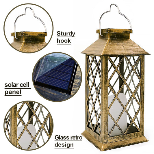 GLUAAE 14" Set of 2 Outdoor Solar Candle Lantern Flickering Flameless LED Candle/Plastic Hanging Solar Garden Light/Decorative Lantern For Patio Pathway Deck Christmas Halloween Garden Decor