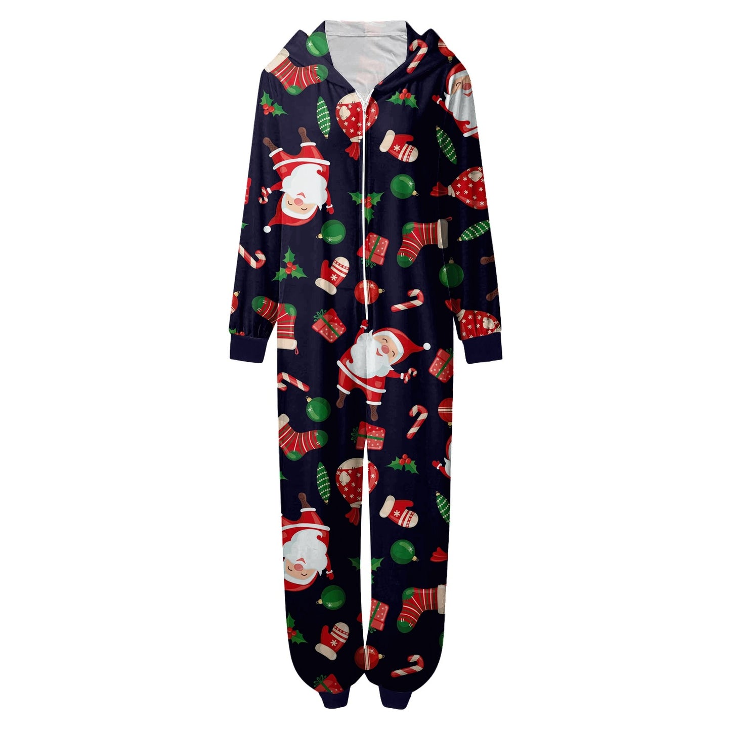 CUZIBR Christmas Family Pajamas Hooded Full Zipper Up Sleepwear Outfits Long Sleeve Cute Snowflake Print One Piece Jumpsuits Loungewear For Mom,Navy,M