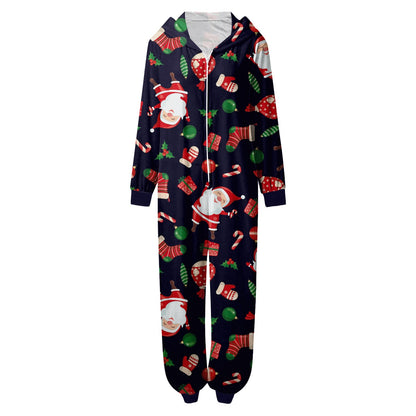 CUZIBR Christmas Family Pajamas Hooded Full Zipper Up Sleepwear Outfits Long Sleeve Cute Snowflake Print One Piece Jumpsuits Loungewear For Mom,Navy,M