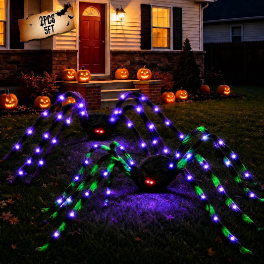 Zsiparty Halloween Decorations Outdoor, 5Ft Giant Spider Light Up Spider, 2 Pack Scary Large Halloween Spider Decor for Home Party Favor Yard Decor