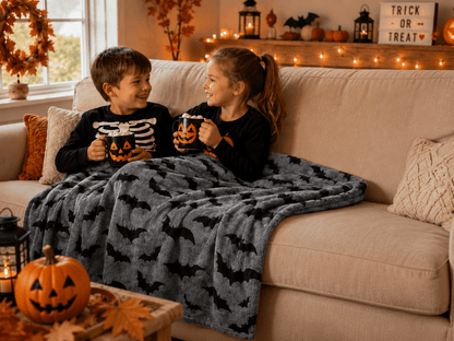 Serafina Home Halloween Throw Blanket : Black Bats on Gray Velvet Soft Fleece 50" x 70" for Sofa Bed Couch Chair Dorm