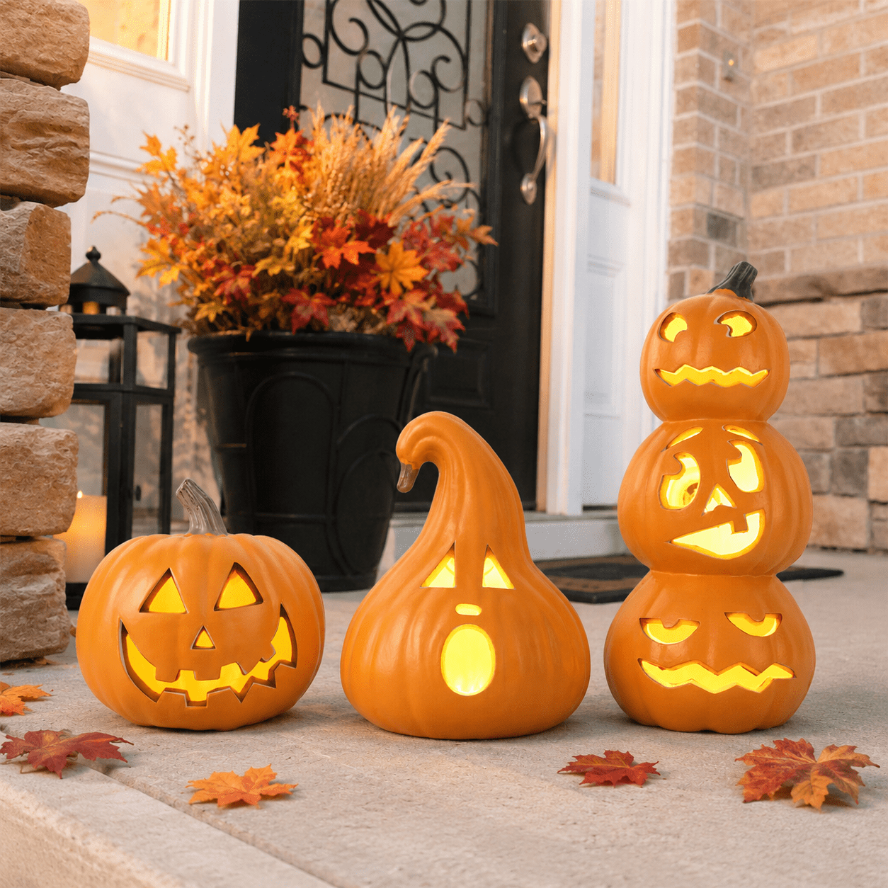 Spooky Home 15 in 3 Tiers Jack O Lantern Ugly Face Light Up Lantern