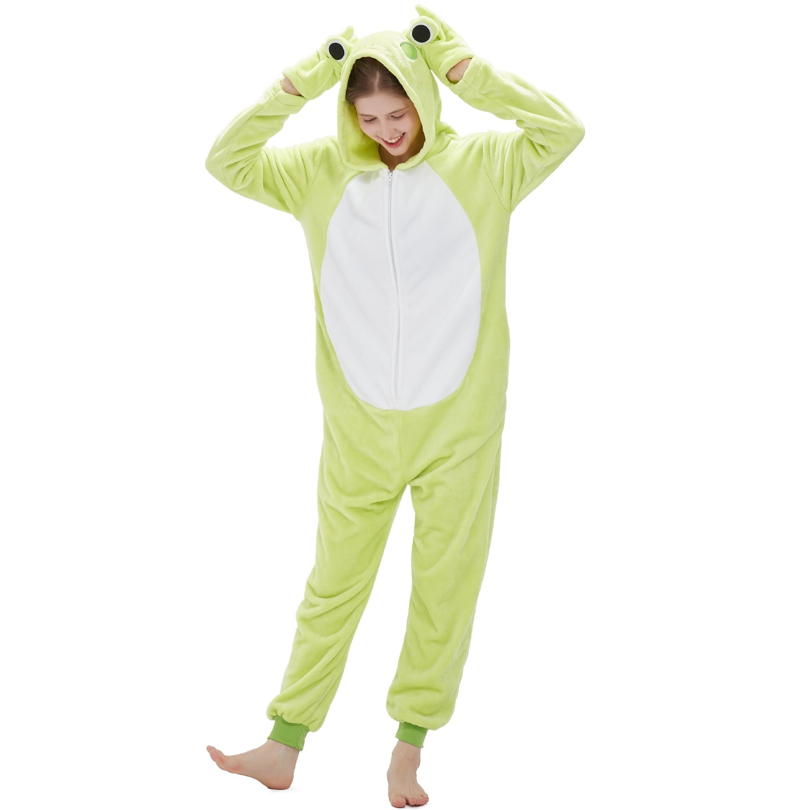 SWEETXIN Adult's Frog One-Piece Holiday Family Pajamas Halloween Costume Suit for Women and Men Jumpsuit SIzeS