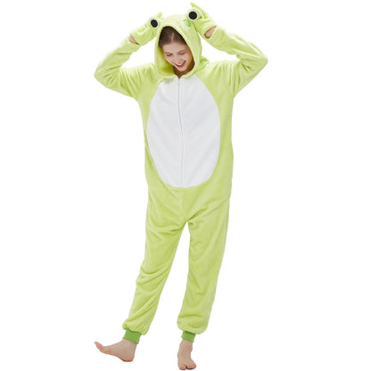 SWEETXIN Adult's Frog One-Piece Holiday Family Pajamas Halloween Costume Suit for Women and Men Jumpsuit SIzeS