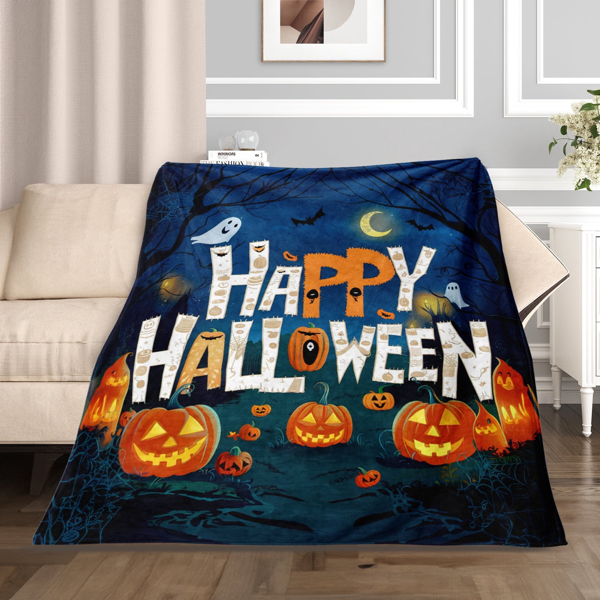 Fun Printed Halloween Throw Blanket, Soft Warm Cozy Flannel Blanket for Bedroom, Living Rooms, Couch,Sofa, Home Decor, 50 x 60 in