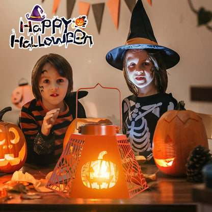 2PCS Halloween Pumpkin & Spider - Web Solar Lantern – Orange Metal Cutout Design with Jack - o'- Lantern Motifs, Solar - Powered LED Light for Garden, Patio & Festive Decor,2 PACK