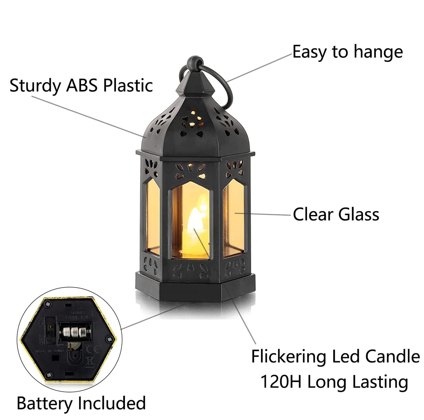 Sziqiqi Mini Lanterns Decorative for Centerpiece: 10pcs Hanging Small Black Lantern Bulk with Flickering LED Candles for Halloween Decorations, Wedding Decor, Christmas Table, Batteries Included
