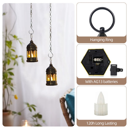 Sziqiqi Mini Lanterns Decorative for Centerpiece: 10pcs Hanging Small Black Lantern Bulk with Flickering LED Candles for Halloween Decorations, Wedding Decor, Christmas Table, Batteries Included