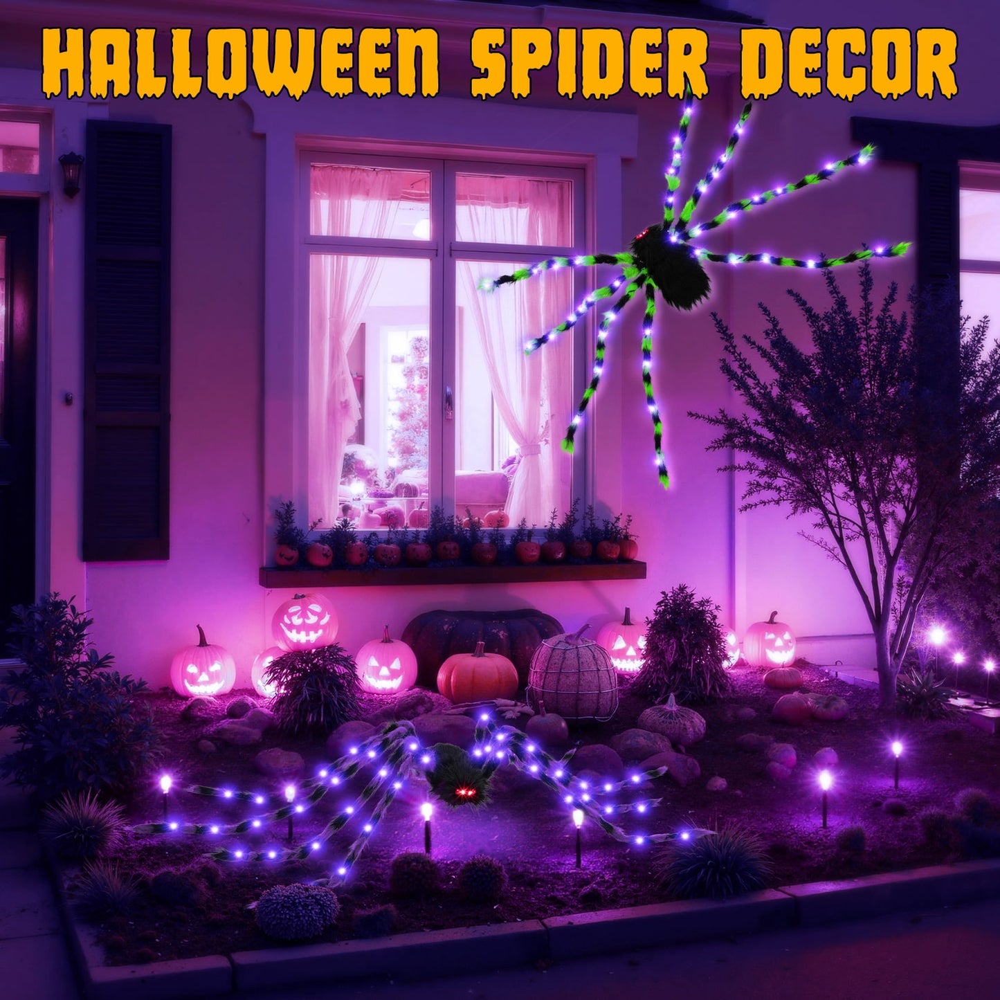 Zsiparty Halloween Decorations Outdoor, 5Ft Giant Spider Light Up Spider, 2 Pack Scary Large Halloween Spider Decor for Home Party Favor Yard Decor