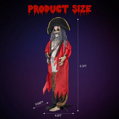 6ft Halloween Animated Animatronic Decoration Creepy Pirate w/ Pre-Recorded Screaming Ktaxon