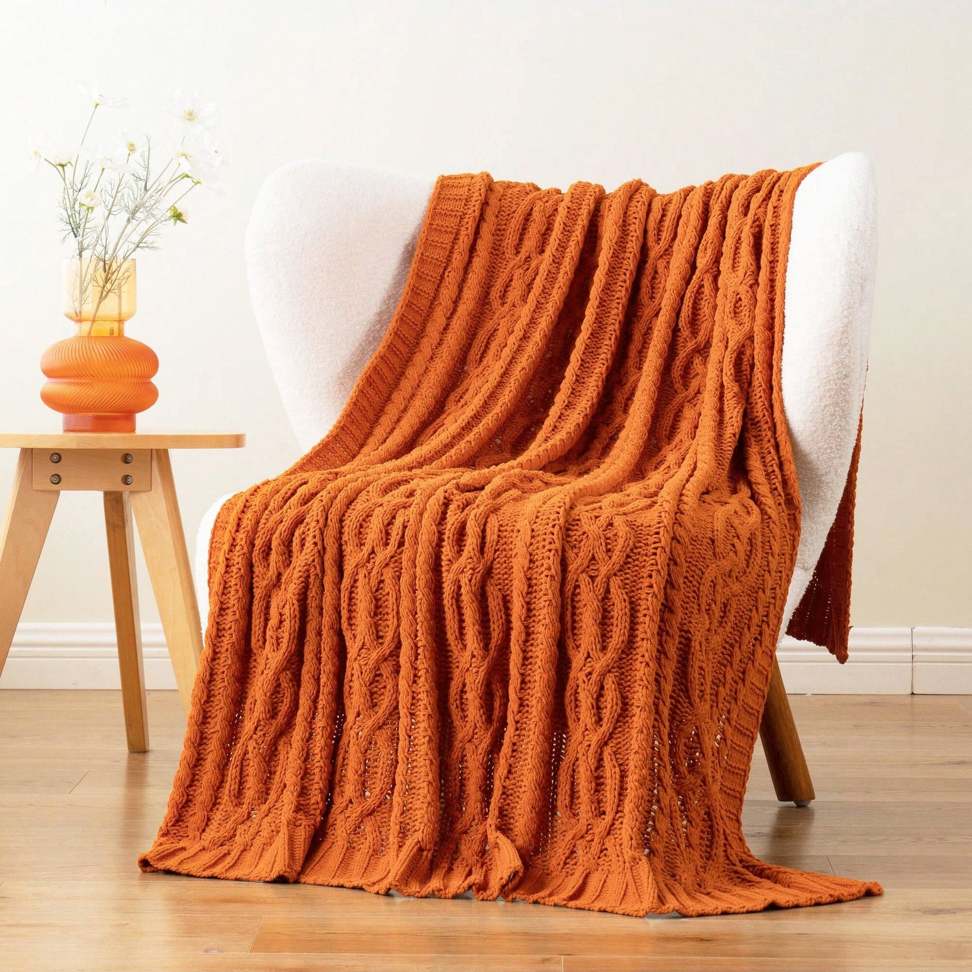Battilo Burnt Orange Throw Blanket,Cozy Decorative Fall Blanket for Sofa Bed,Fall Decor,51"x67"