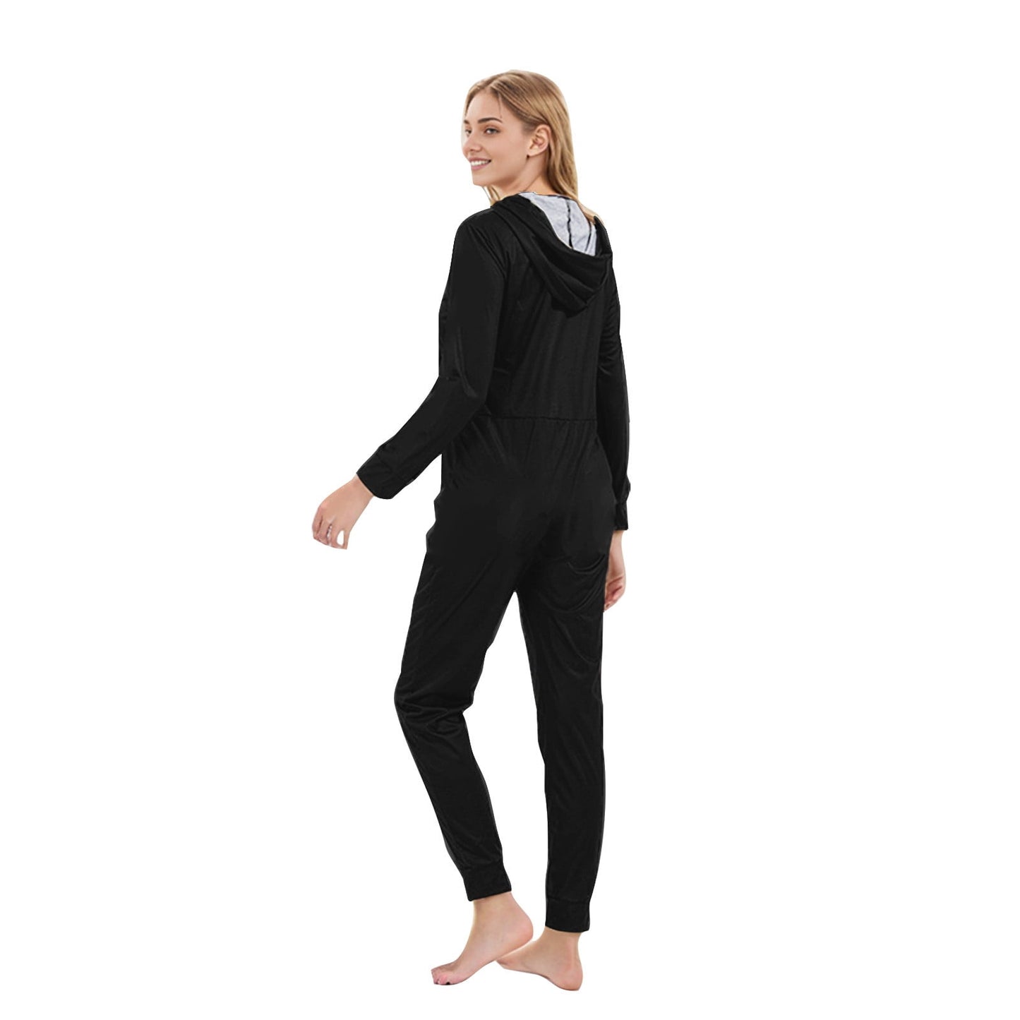 CLOISE Halloween Pajamas Family Set Skeleton One Piece Pajamas for Women Hooded Zip up Pjs Comfort Long Sleeve Holiday Loungewear Funny Halloween Outfits Fall Black M