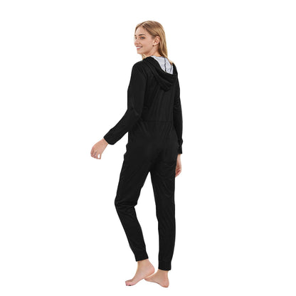 CLOISE Halloween Pajamas Family Set Skeleton One Piece Pajamas for Women Hooded Zip up Pjs Comfort Long Sleeve Holiday Loungewear Funny Halloween Outfits Fall Black M