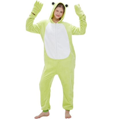 SWEETXIN Adult's Frog One-Piece Holiday Family Pajamas Halloween Costume Suit for Women and Men Jumpsuit SIzeS