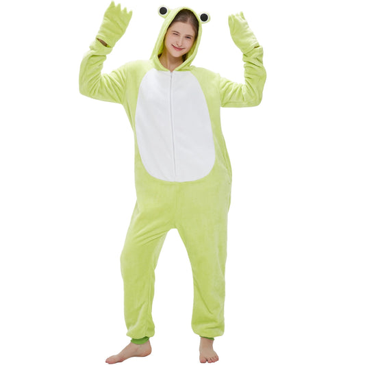 SWEETXIN Adult's Frog One-Piece Holiday Family Pajamas Halloween Costume Suit for Women and Men Jumpsuit SIzeS