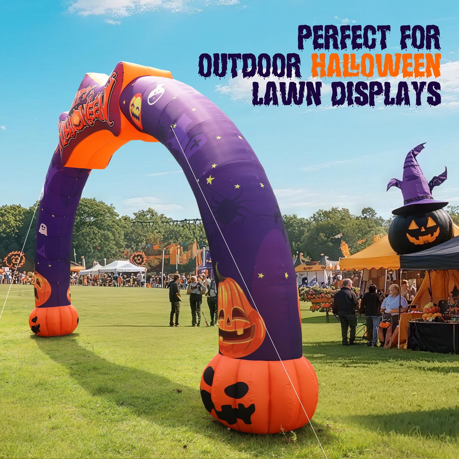 Wellcomer 27ft Halloween  Giant Inflatable Pumpkin Arch with Built-in Blower - Halloween Outdoor Decor