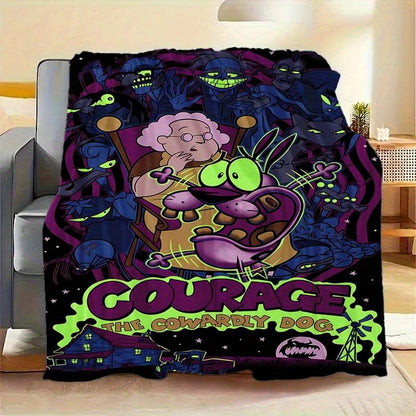 Courage the Cowardy Dog Inspired Throw Blanket Flannel All Season Purple Neon Green Horror for Fans Home Decor Birthday Halloween Couch Bedspread Couch Accessory Cartoon Bedding Bedspread