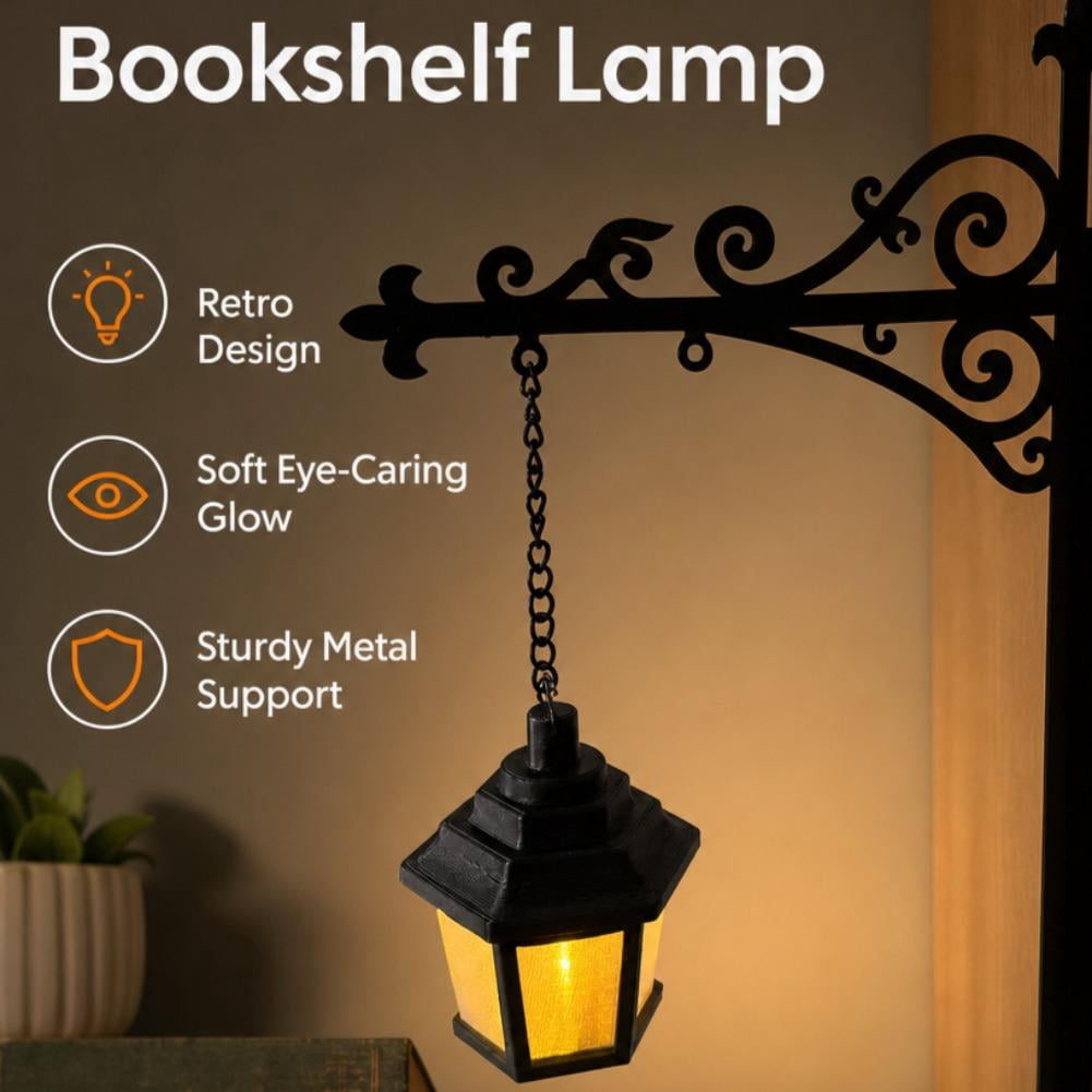 9.25 Inch Ghost Library Lantern Bookshelf Lamp, Halloween Decorative Bookshelf Light with Warm LED, Vintage Metal Book Nook Lantern for Reading Corner Home Library Shelf Decor Gift for Book Lovers