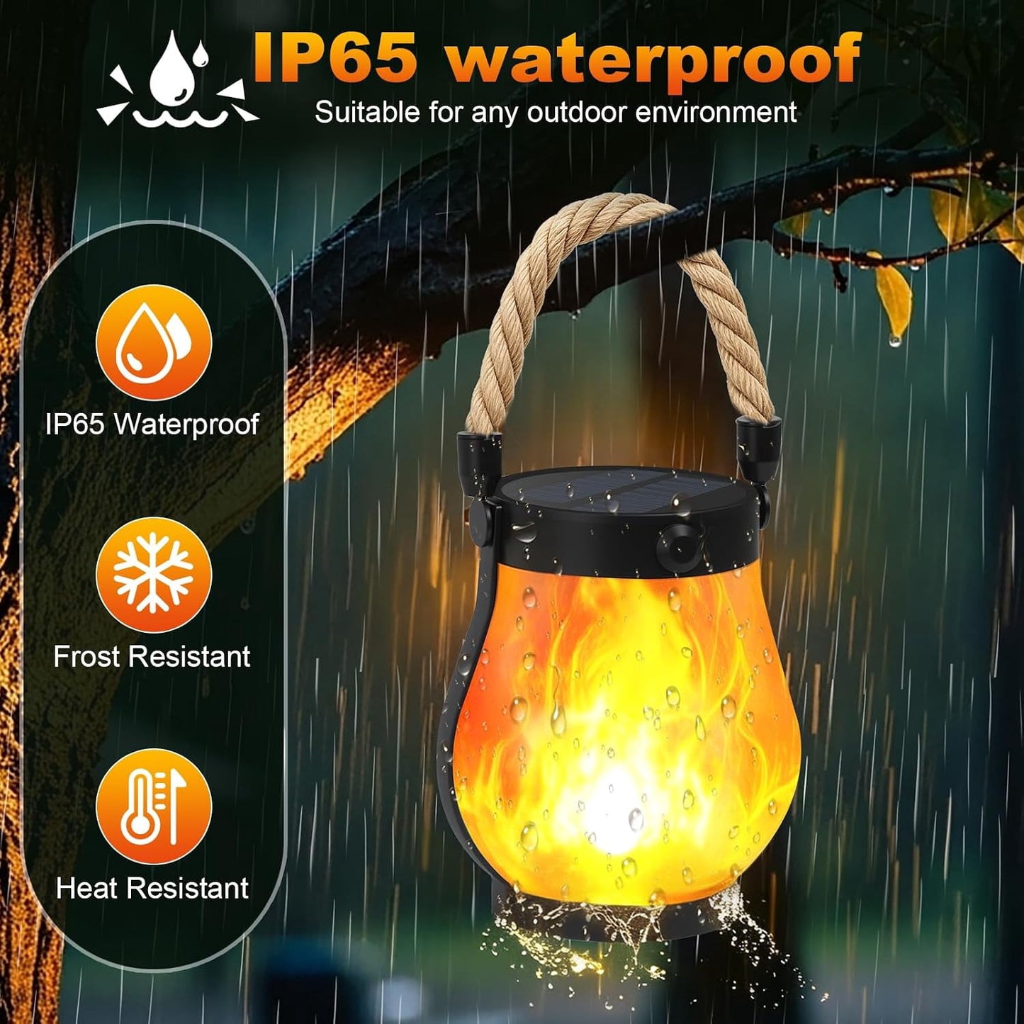 Gkcity Solar Lanterns Outdoor with Ultra-Real Flame, Dual Charging (USB/Solar), 2 Modes & Outdoor Waterproof Design, Decorative Hanging/Table Lights for Yard Patio Garden, Halloween Camp Gear, 2 Pack
