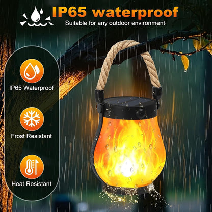 Gkcity Solar Lanterns Outdoor with Ultra-Real Flame, Dual Charging (USB/Solar), 2 Modes & Outdoor Waterproof Design, Decorative Hanging/Table Lights for Yard Patio Garden, Halloween Camp Gear, 2 Pack