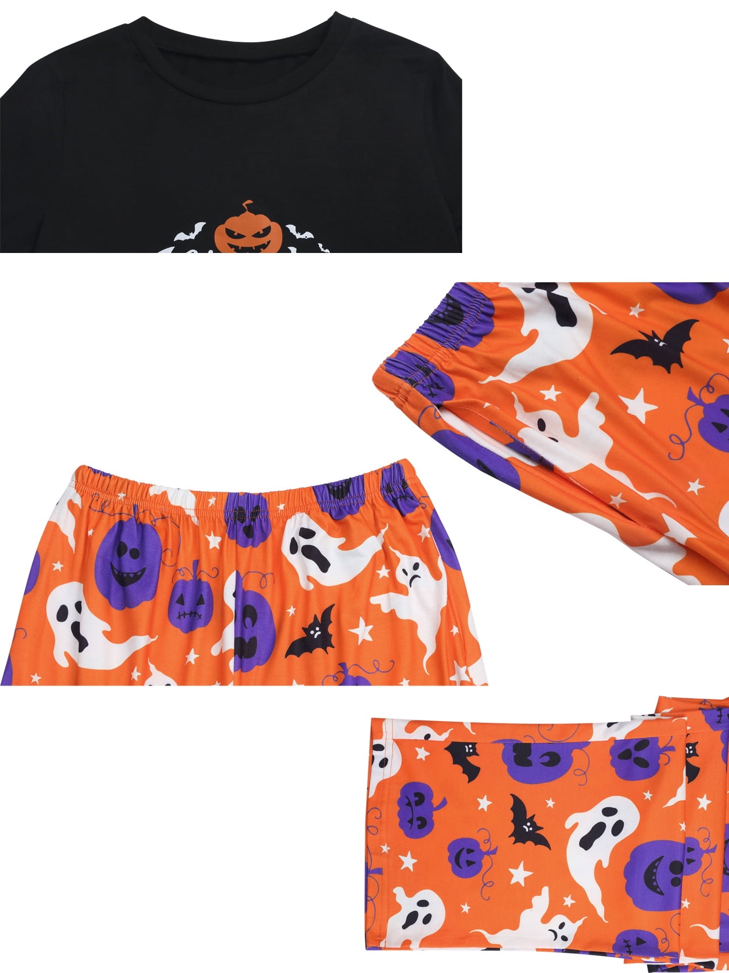 INSPIRE CHIC Family Matching Halloween Pajama Sets Cute Pumpkin Print Long Sleeve Top & Pants Lounge Wear S Orange ["Women"]