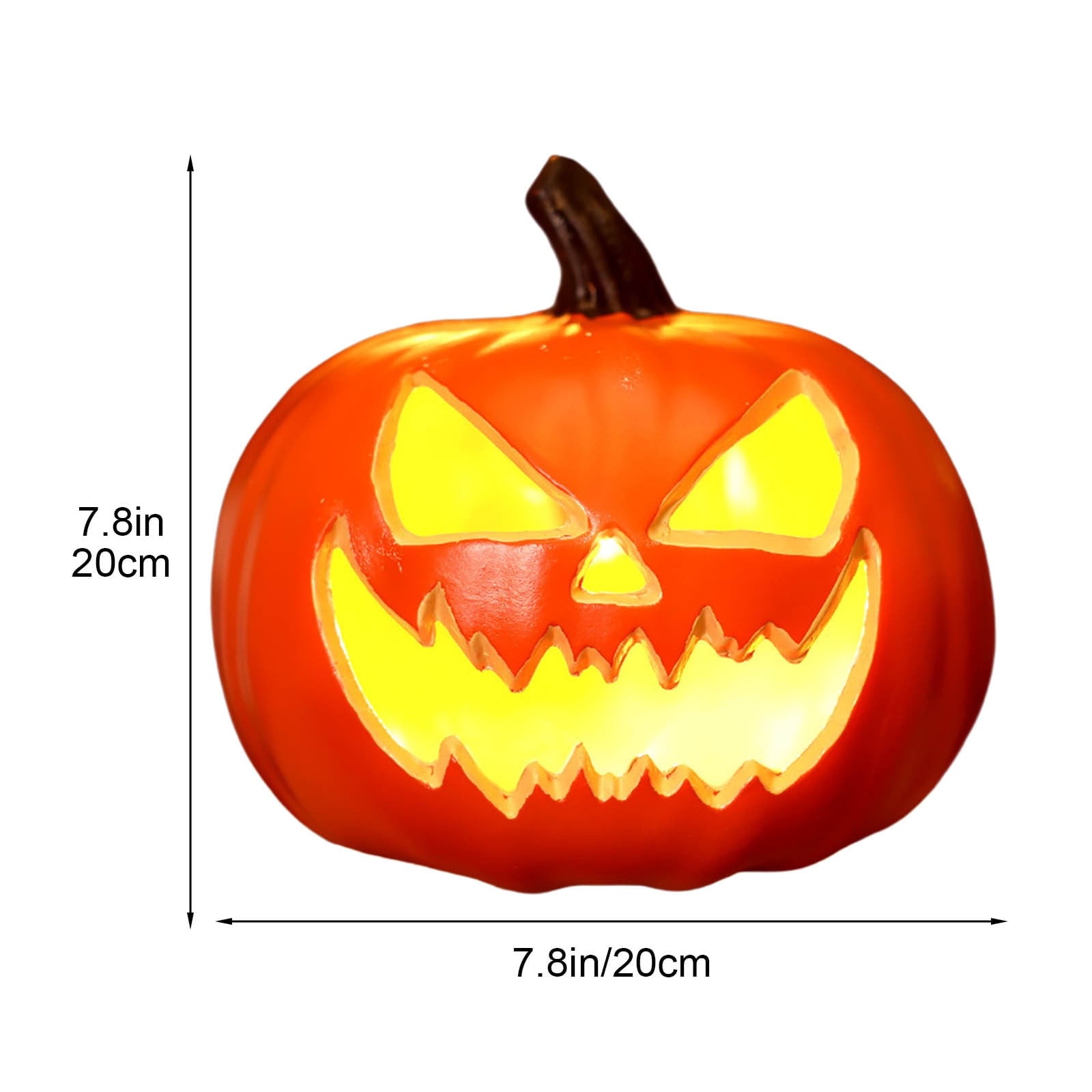 Round Jack O Lantern Pumpkin, Halloween Hollow Jack O Lantern LED Light 7.8 Inch Large Evil Eye Pumpkin Figurine for Mantel Table Covered Porch Indoor Fall Home Decor