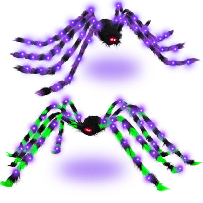 Zsiparty Halloween Decorations Outdoor, 5Ft Giant Spider Light Up Spider, 2 Pack Scary Large Halloween Spider Decor for Home Party Favor Yard Decor