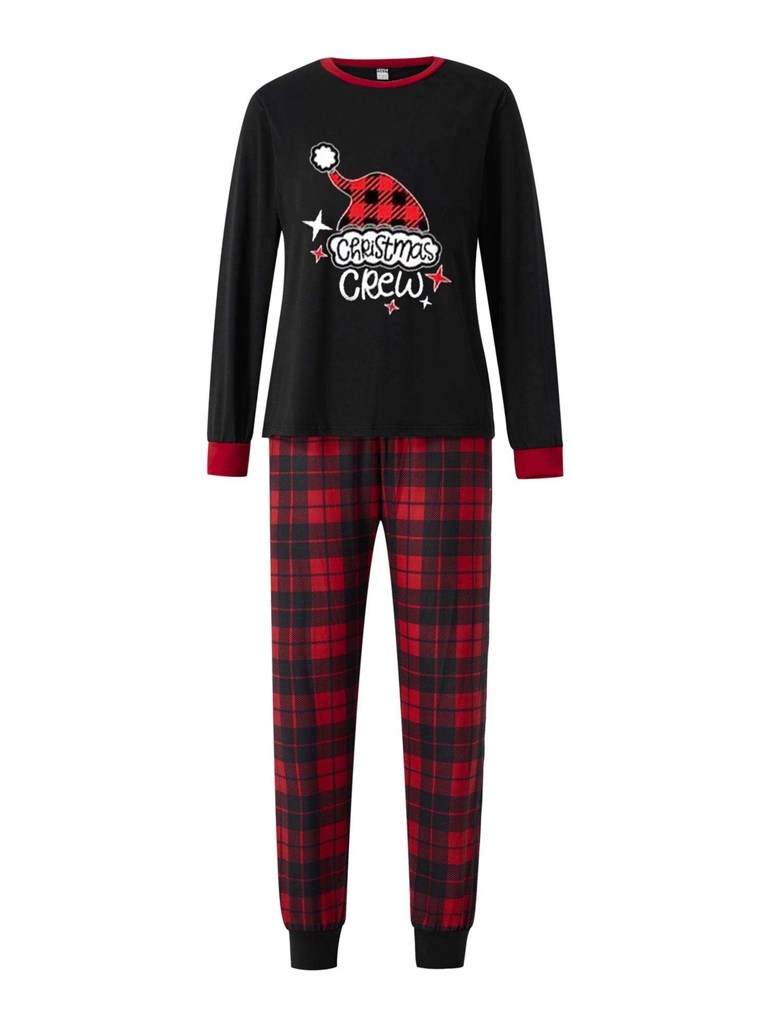 Jaweiwi Christmas Family Pajamas Matching Set, Letters Print Long Sleeve Tops with Plaid Pants Sleepwear Loungewear