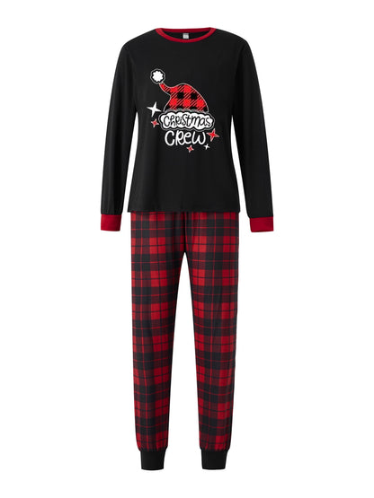 Jaweiwi Christmas Family Pajamas Matching Set, Letters Print Long Sleeve Tops with Plaid Pants Sleepwear Loungewear