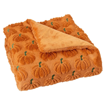 Halloween Faux Fur Throw Blanket with Cute Spooky Embroidery ,60x70 Soft Plush Cute 3D Tufted Ghost Blankets for Couch Sofa Bed, Creamy White Cozy Fall Halloween Decorations Gifts（Pumpkin）