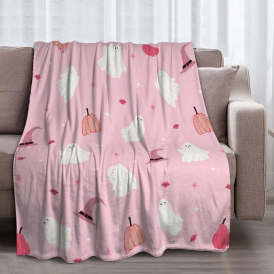 50''*60''Halloween Blanket Cute Ghost Boo Halloween Throw Blankets Spooky Throws for Kids Adults Lightweight Soft Warm Cozy Flannel for Sofa Bedding Decorations Yellow