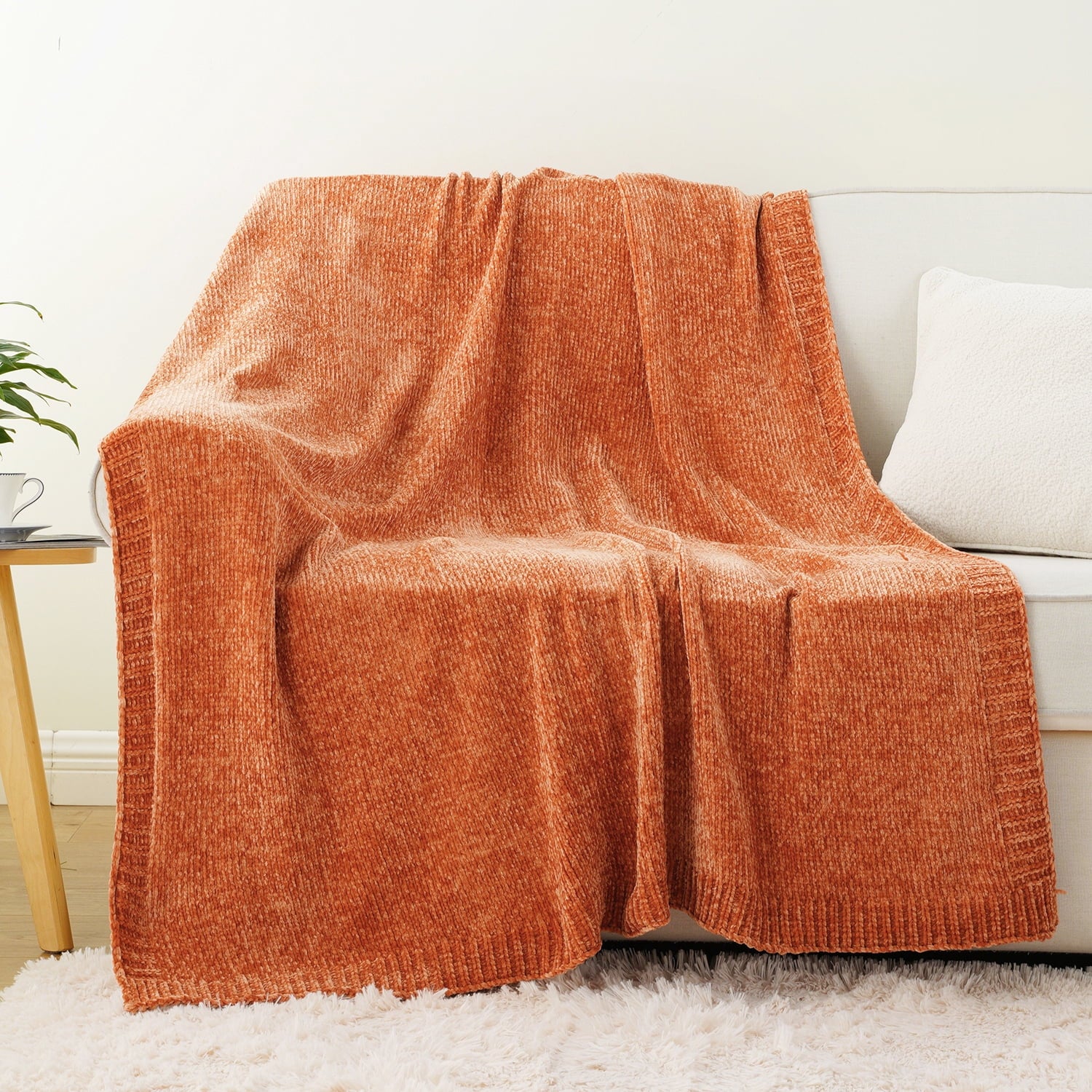 Battilo Orange Throw Blanket,Chenille Knit Throws,Farmhouse Halloween Blanket,Fall Throw,51"x67"