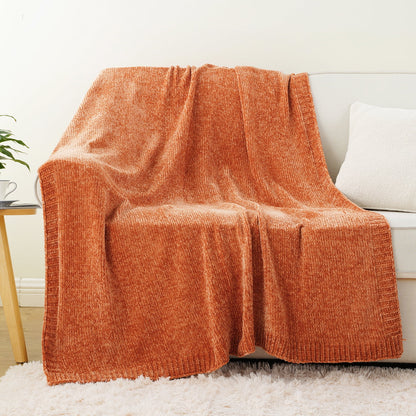Battilo Orange Throw Blanket,Chenille Knit Throws,Farmhouse Halloween Blanket,Fall Throw,51"x67"