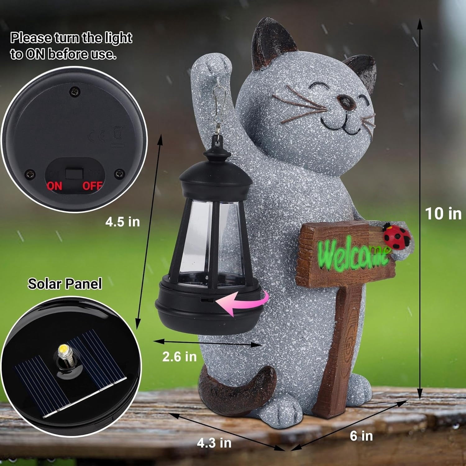 Halloween Decorations Solar Cat Statue Light Garden Decor, Led Home Outside Decor for Patio Yard Pool Front Porch Flower Pots, Solar Powered Welcome Cat Lantern Gardening Gifts