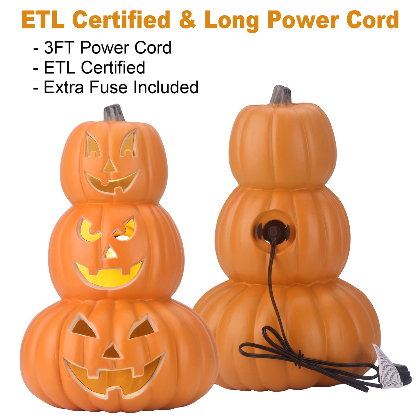 14in Halloween Jack o Lanterns Light Up Pumpkin with LED Bulb Indoor/Outdoor Decorations - Scary Face