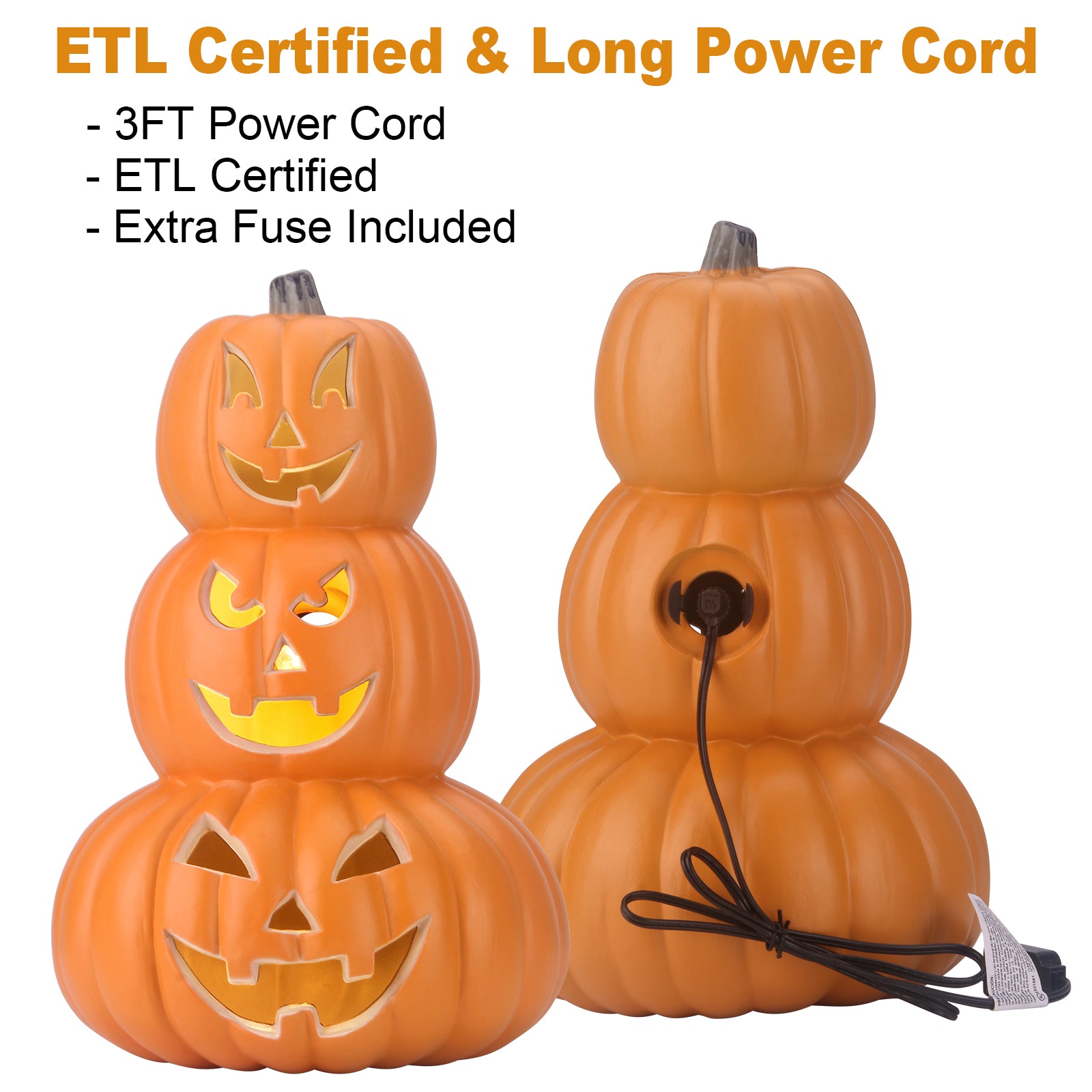 14in Halloween Jack o Lanterns Light Up Pumpkin with LED Bulb Indoor/Outdoor Decorations - Scary Face