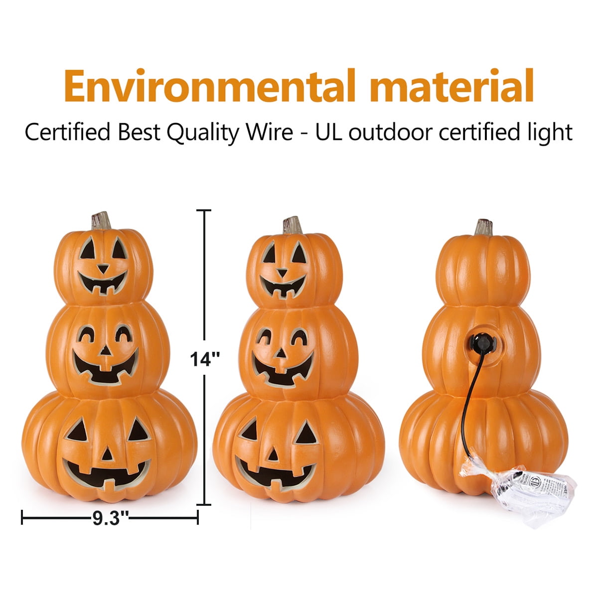 Gamexcel 14in Halloween Pumpkin Jack O Lantern With LED Bulb Indoor/Outdoor Pumpkin Party Decoration