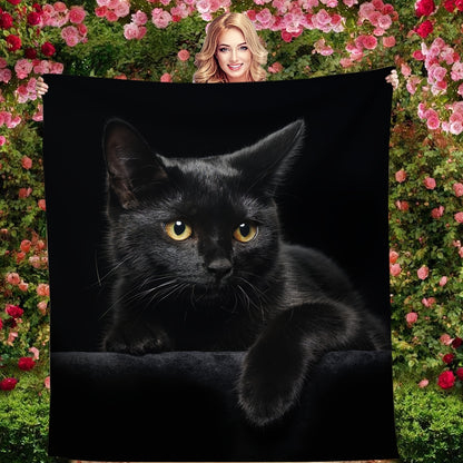 Black Cat Animal Blanket Flannel Throw Blanket For All Seasons, Bed Couch Sofa Chair For Halloween