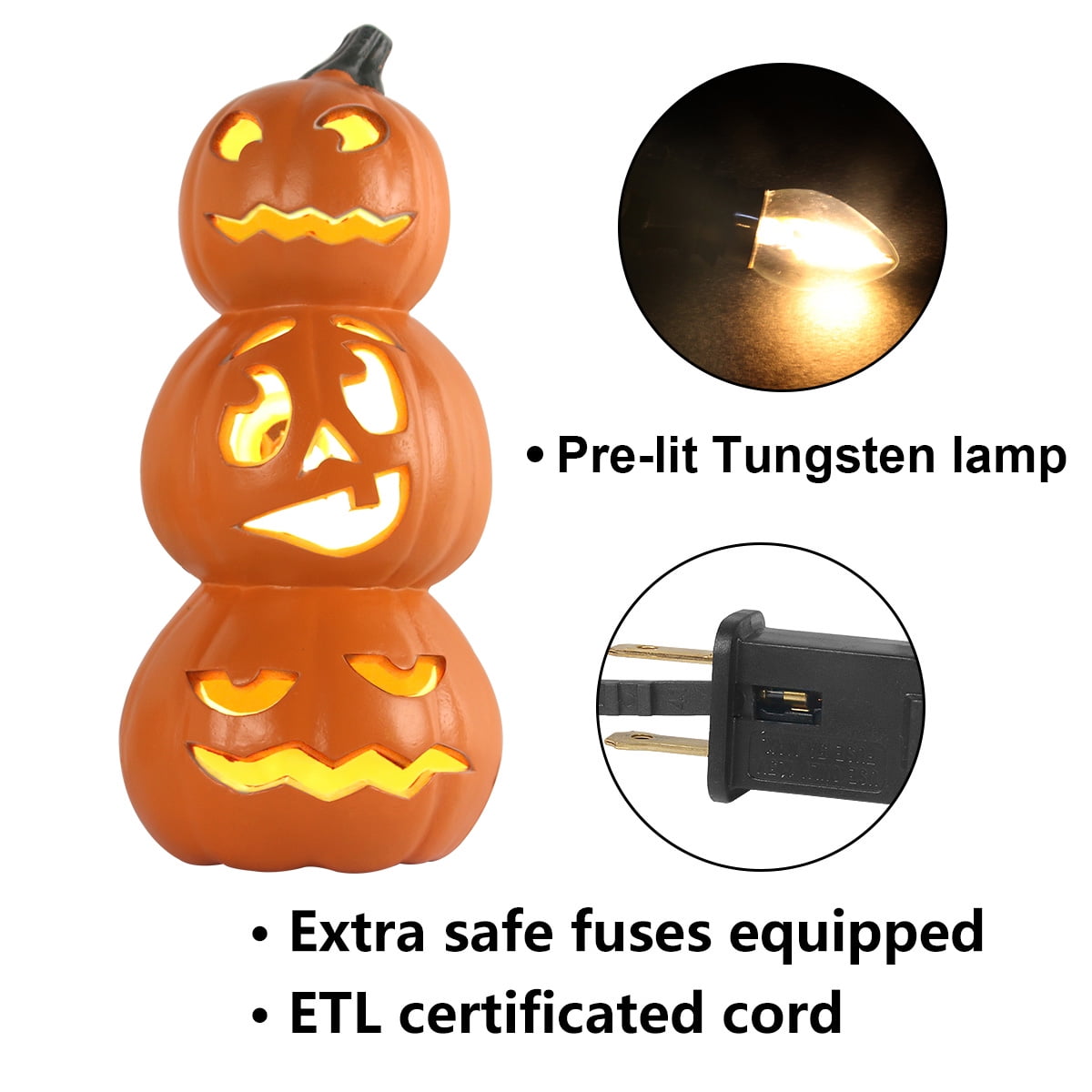 15 in 3 Tiers Jack O Lantern Ugly Face Light Up Lantern Decor Halloween Pumpkin Indoor Outdoor Decorations