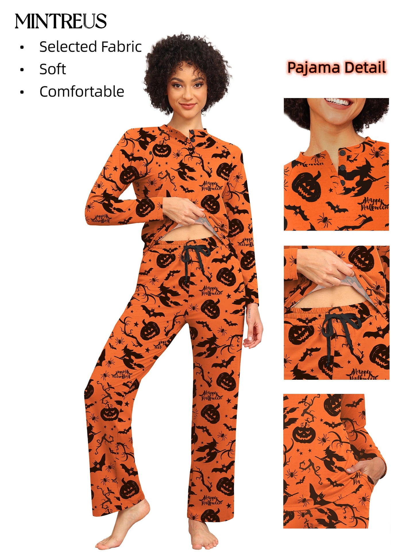 MINTREUS Couple Halloween Pajama Sets Soft PJs Sets for Couples/Women/Men Matching Sleepwear with Pockets