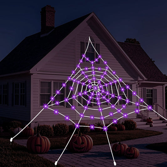 HKKDKTA Halloween Spider Web Lights Decoration, 250 LED Giant Spider Web 16.4ft Light Up Halloween Web Lights for Yard, Porch Decor (Purple)