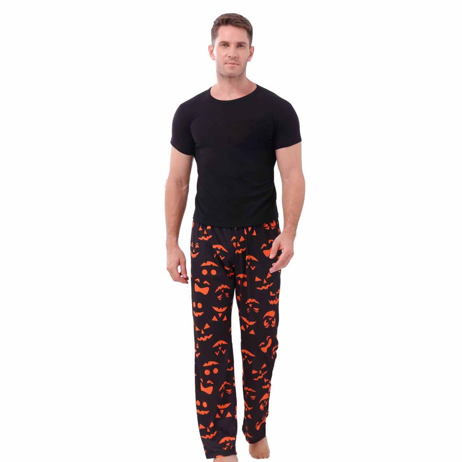 Odeerbi Matching Family Halloween Pajamas Sets Halloween Printed Family Outfits Sets 2025 Casual Short Sleeve Top with Bottom Home Wear Loungewear Sleepwear Jammies for Dad