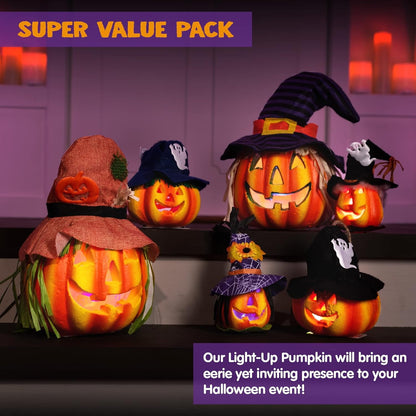 Joyfy 6 Pcs  Light Up Foam Pumpkins Lanterns , Halloween Decorations Outdoor Indoor, Halloween  Ornaments Lights, Jack O Lanterns Party Favors