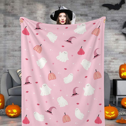 50''*60''Halloween Blanket Cute Ghost Boo Halloween Throw Blankets Spooky Throws for Kids Adults Lightweight Soft Warm Cozy Flannel for Sofa Bedding Decorations Yellow