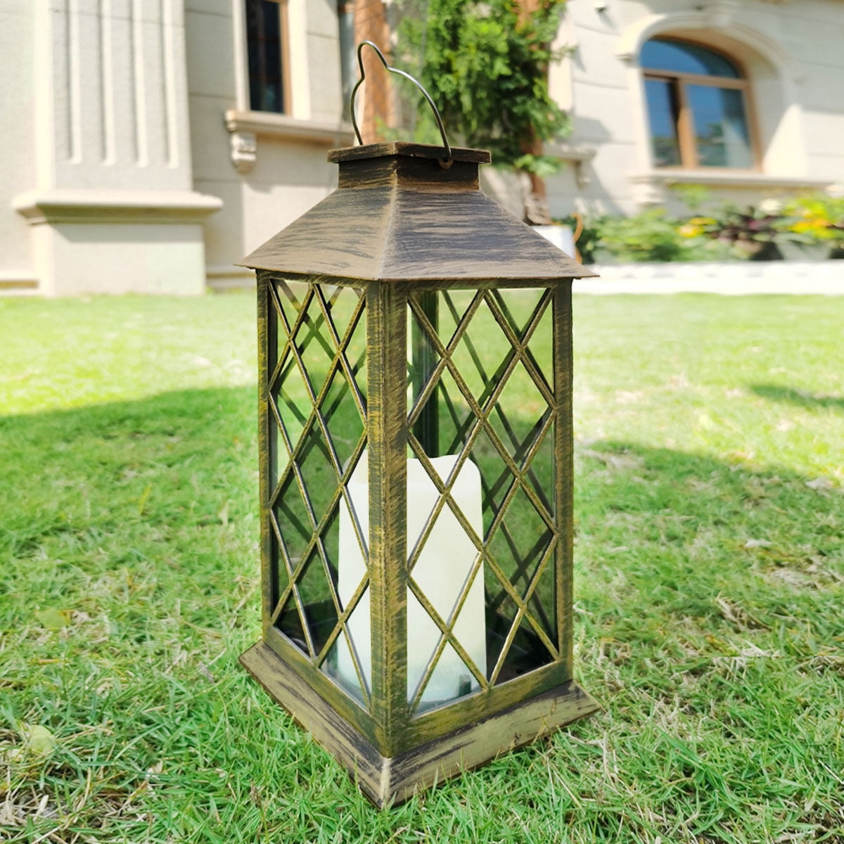 GLUAAE 14" Set of 2 Outdoor Solar Candle Lantern Flickering Flameless LED Candle/Plastic Hanging Solar Garden Light/Decorative Lantern For Patio Pathway Deck Christmas Halloween Garden Decor