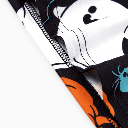 PatPat Halloween Pajamas Men 2 Piece Top & Pants Pjs Sets Family Matching Ghost and Pumpkin Allover Print Short Sleeve Sleepwear, Black, XL
