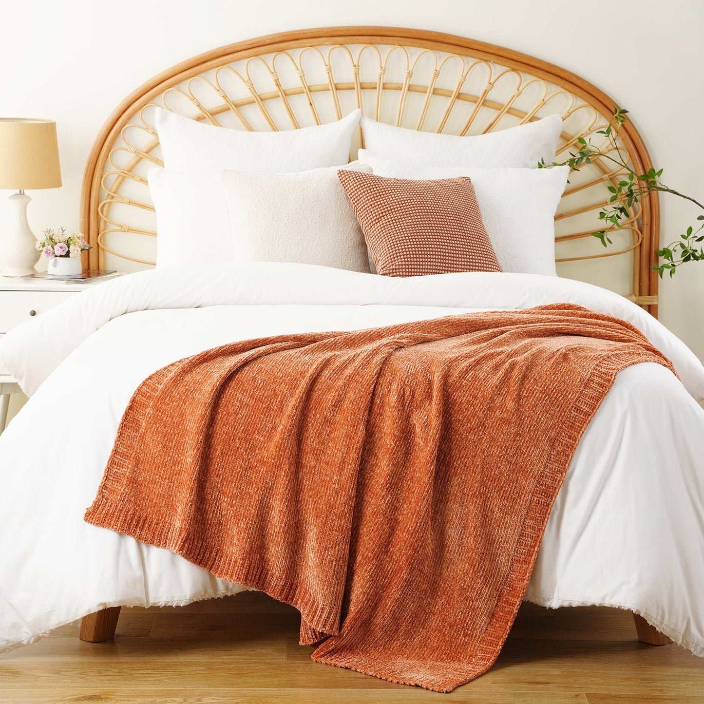 Battilo Orange Throw Blanket,Chenille Knit Throws,Farmhouse Halloween Blanket,Fall Throw,51"x67"
